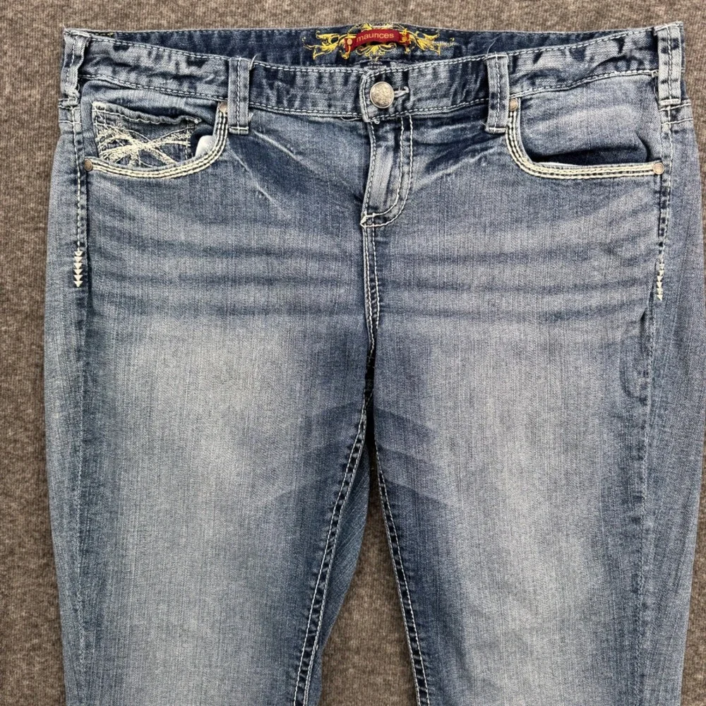 Maurices Womens 20RGL Bootcut Jeans Medium Wash Embroidered Stretch Denim